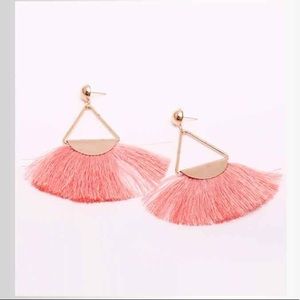 Coral/pink tassel earrings with gold setting